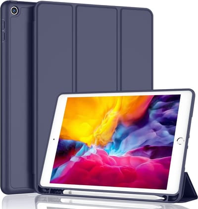 Hoes geschikt voor iPad Air 2 met pencil houder smart bookcase Donker Blauw - Hoes geschikt voor iPad Air 2 Cover - Air hoes met pencil smart cover - Hoes geschikt voor iPad Air 2 case - Hoes geschikt voor iPad air cover met apple Pencil Vakje