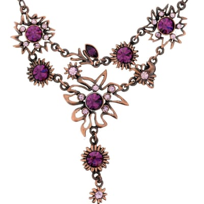 Behave - Rosé-kleurige Ketting met Paarse Bloem Hangers - 40,5 cm