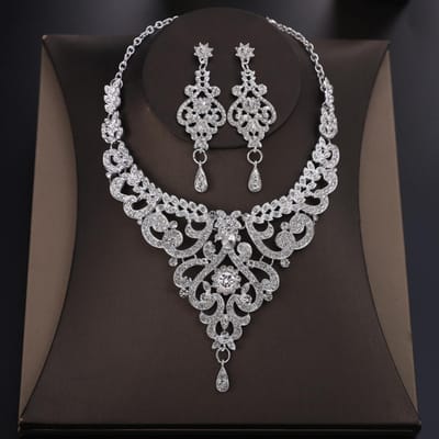 3-delige Sieradenset High-end Strass Oorbellen Ketting Bruiloft Dames Accessoires -6587 gray