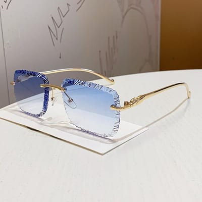 Vintage Y2K randloze vierkante zonnebril, luxe designer zonnebril, punk metalen diamantgeslepen tint voor dames en heren gray