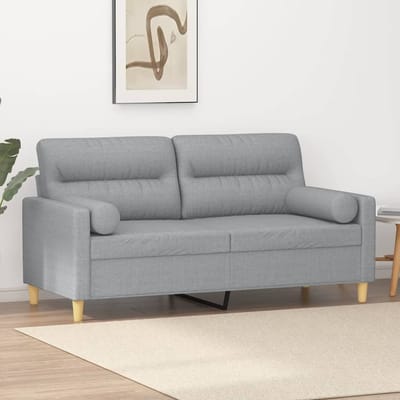 vidaXL - Tweezitsbank - met - sierkussens - 140 - cm - stof - lichtgrijs