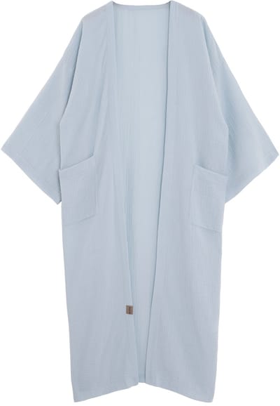 Knit Factory Elva Lange Kimono Vest Dames - Damesvest met Steekzakken - Mousseline vest voor de lente en zomer - 100% Ecologisch Katoen - Serein Blue - 36/42