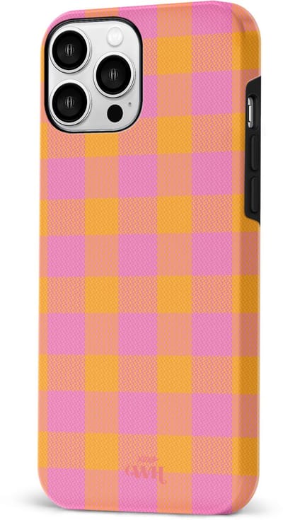 xoxo Wildhearts Brunch o'clock hoesje Double Layer - Hoesje met ruiten geschikt voor iPhone 11 Pro hoesje - Dames hoesje geschikt voor iPhone 11 Pro - Kleurrijk hoesje - shockproof case - Geruit hoesje - oranje / paars