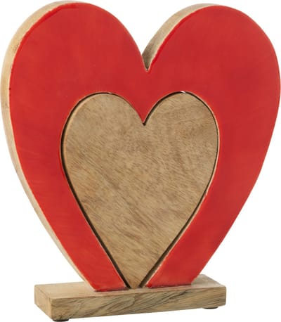 J-Line decoratie Hart Dubbel Op Voet - mangohout - rood/naturel - large