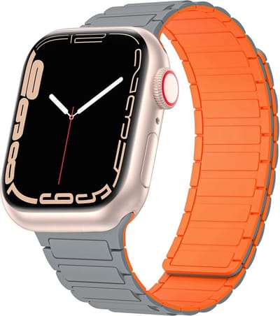 Siliconen bandje - geschikt voor Apple Watch 1/2/3/4/5/6/7/8/9/10/11/ SE (1,2,3) met maat 38 mm / 40 mm / 41 mm en 42 mm (Watch 10/11) - grijs/oranje