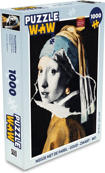 Puzzel Meisje met de parel - Goud - Zwart - Wit - Legpuzzel - Puzzel 1000 stukjes volwassenen