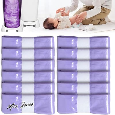 Mrs. Jones Navulfolie 12 stuks - luieremmer navulcassettes 45 m - luieremmer navulfolie geurdicht - compatibel met Genie Munchkin Angelcare (paars) .