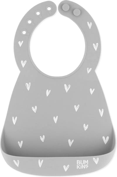 Bumkins - Siliconen Baby Slab met Opvangbakje - Grijs Hartjes (6-24 maanden)