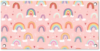 Tuinposter 60x30 cm - Tuindecoratie Regenboog - Patroon - Pastel - Handgetekend - Poster voor in de tuin - Buiten decoratie - Schutting tuinschilderij - Tuindoek muurdecoratie - Wanddecoratie balkondoek