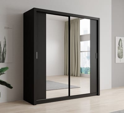 Meubella - Kledingkast Blake - Mat Zwart - 200 cm - Met spiegel