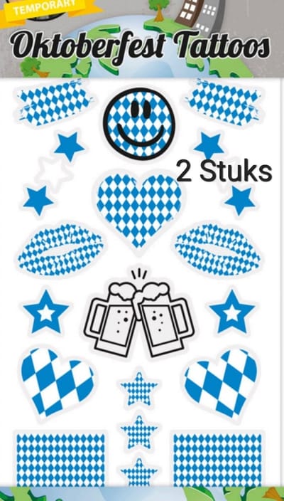 2 stuks Tattoo sticker Bavaria,  Oktoberfest, Bierfeest, Verjaardag,  Kinderen en Volwassenen,