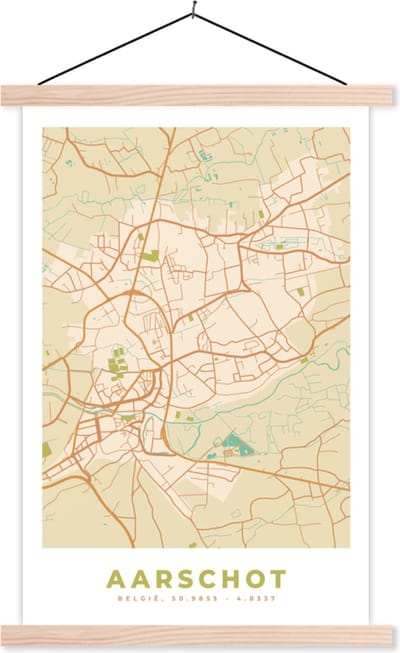 Posterhanger incl. Poster 40x60 cm - Schoolplaat - België - Aarschot - Stadskaart - Kaart - Plattegrond - Textielposter - Blanke latten - Stadskaart