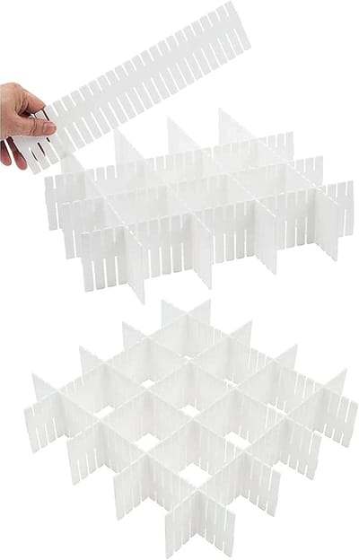 Famanu – Set van 18 verstelbare ladeverdelers, organizer voor sokken, ondergoed en make-up, wit