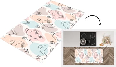 Keukenloper - Loper keuken - Vrouw - Bloemen - Line Art - Pastel - Patroon - 120x60 cm - Keukenloper vinyl