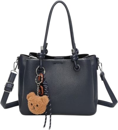 L'aphrodite - handtas - lange draagriem - 3 vakken - afneembare charm - blauw