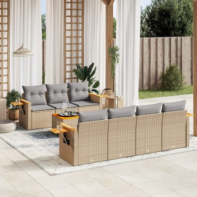 vidaXL - 8-delige - Loungeset - met - kussens - poly - rattan - beige