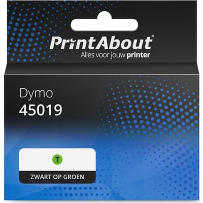 PrintAbout huismerk Tape 45019 (S0720590) Zwart op groen (12 mm) Geschikt voor Dymo