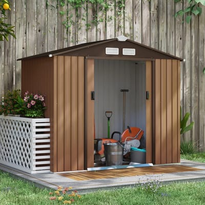 REDOM - Tuinhuis - Met Schuifdeuren En Ventilatieopeningen - Voor Tuin - Staal - Bruin - 213 X 130 X 185 Cm
