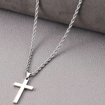 VANDAAG VERZONDEN - Ketting - Staal - Kruis 4cm - Christelijk - Zilver