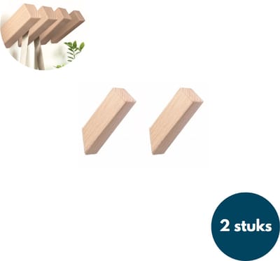 Houten Wandhaken - Vierkante kapstokhaken - Ophanghaken - Handdoekhaken - Jashaken - 2 stuks - Teak