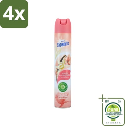 At Home - Scents - Luchtverfrisser - Vanilla & Magnolia - Verwijdert Vieze Geurtjes - 400 ml - Voordeelverpakking - 4 stuks - Luchtverfrisser - Geur neutraliseren