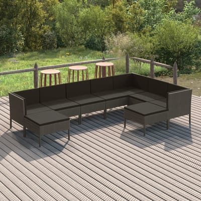 vidaXL - 9-delige - Loungeset - met - kussens - poly - rattan - grijs