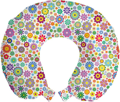 ABAKUHAUS Bloemenprint Reiskussen met Neksteun, Hippie Vrolijk, Schuimrubber Reisaccessoire voor Vliegtuig en Auto, 30x30 cm, Multicolor