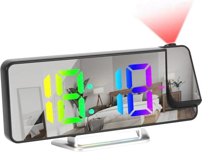 Projectie Alarmklok met RGB Kleuren en Digitale Weergave - 8,1 Inch, 180° Draaibaar, Dubbele Alarmfunctie, 12/24 Uur Weergave