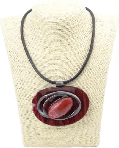 Petra's Sieradenwereld - Ketting leer met acryl hanger rood (26)