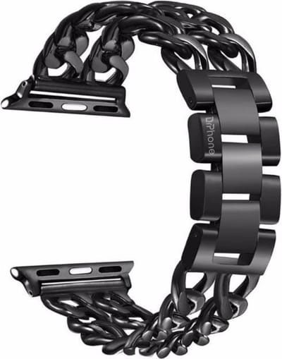 DrPhone - KRL - Ketting Armband - Horlogeband - RVS Metalen Band voor Dames - Geschikt voor IOS Smartwatch (42mm/44mm/45mm) - Zwart