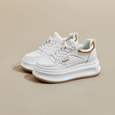 Dikke zool Leren Witte Schoenen Dames Nieuw Lente Veelzijdig Enkellaags Schoenen Platform Sneakers Hoogte Verhogende Binnenzool Casual Sneakers 40 white