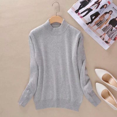 Pull d'automne et d'hiver pour femme, pull en tricot semi-col roulé, base slim et chaud XXL gris clair