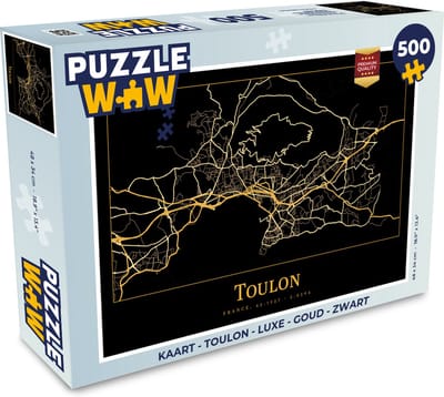 Puzzel Kaart - Toulon - Luxe - Goud - Zwart - Legpuzzel - Puzzel 500 stukjes