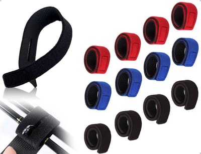 Verstelbare elastische hengelriemen - 12 stuks hengelbanden voor kunstaas, accessoires en vissen (zwart, rood, blauw)