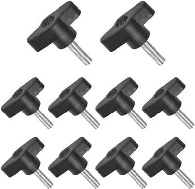 10 Stuks T-Vormige Knoppen met Ribbels en Schroeven, M6 x 20mm Bevestigingsknoppen voor Gereedschap en Meubels, Zwarte Handgrepen voor Eenvoudige Montage