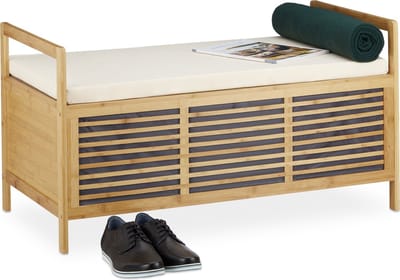 zitbank met opbergruimte - bamboe - met zitkussen - 50 x 93 x 48 cm - halbankje