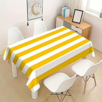 1 Stuk Gestreept Tafelkleed - Gele en Witte Verticale Strepen, Rechthoekig Polyester Tafelkleed voor Eettafels, Feesten 145X180cm