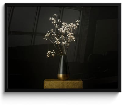 Poster in lijst - Fotolijst 70x50 cm - Posters - Bloembollen - Wit - Vaas - Minimalistisch - Posterlijst zwart - Decoratie - Wanddecoratie woonkamer - Muurdecoratie slaapkamer