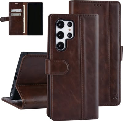 UNIQ Accessory Premium Bruin Kunstleer Book Case Telefoonhoesje voor Samsung Galaxy S22 Ultra - Bescherm je Smartphone!