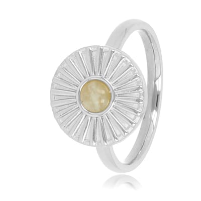 My Bendel - Ring Zilverkleurig Zonnetje Design met Amazonite - Zilverkleurige Ring met Zonnetje - Amazonite - met Luxe Cadeauverpakking | Sieraden Voor Dames | Maat 16.00 Mm / Maat 50