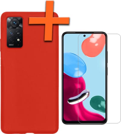 Hoes - Met Screenprotector - Geschikt voor Xiaomi Redmi Note 11s - Sterk & Shockproof - Back Cover - Siliconen Case - Telefoon Hoes - Rood