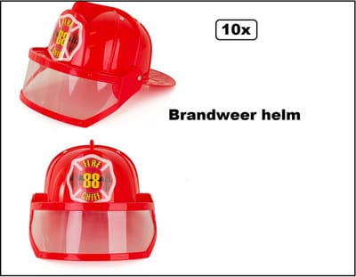 10x KIDS Brandweer helm met vizier rood - verstelbaar - Brand Kinderhelm