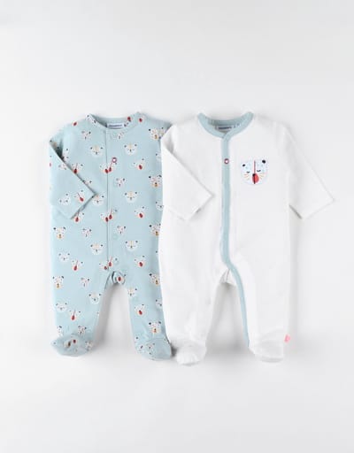Noukie's - 2 pack - Pyjama's - Aqua , ecru - tijger - 9 maand 74