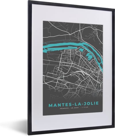 Fotolijst incl. Poster - Mantes-la-Jolie - Frankrijk - Stadskaart - Kaart - Plattegrond - 30x40 cm - Posterlijst