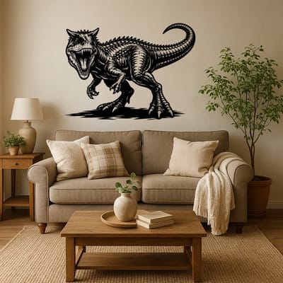BR2Laser Carnotaurus – Wanddecoratie – Lasergesneden Hout – Dinokunst – 75 cm breed