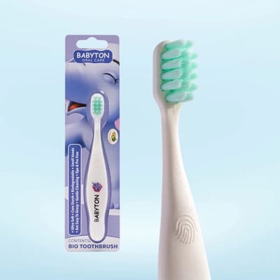 BABYTON - Bio Tandenborstel Olifant - Ergonomisch handvat - Gemaakt van maïszetmeel - Kindertandenborstel