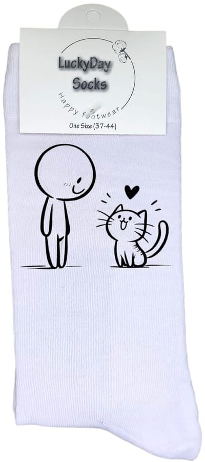 LuckyDay Socks - Katten sokken - Grappige Cadeaus voor Dames en Heren - Verjaardags cadeau vrouw en man - Vrolijke sokken - Valentijns cadeau - Grappige sokken - Leuke sokken - Leuke dames en heren sokken - Maat 37-44