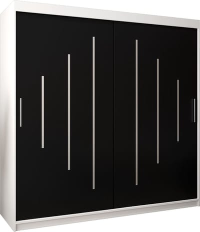 InspireMe - Kledingkast met 2 schuifdeuren, Modern-stijl, Een kledingkast met planken (BxHxD): 200x200x62 - MALTESE 200 Wit Mat + Zwart