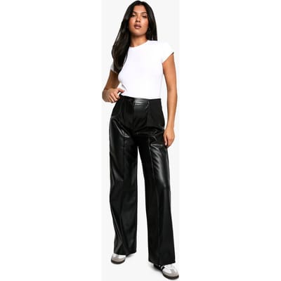 boohoo Dames Zwangerschapsbroek Over Buik Naaddetail PU Slim Fit | Black | Maat: 16
