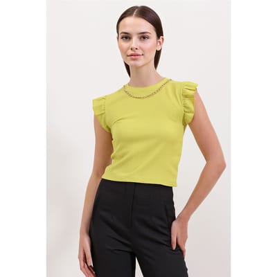 Geribbelde Mouwloze Crew Neck Blouse